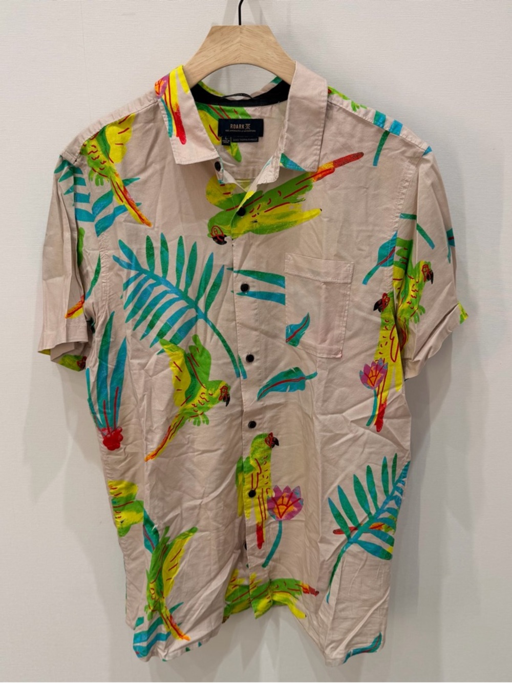 Roark Beige Short Sleeve Parrot Print Button-Down Shirt